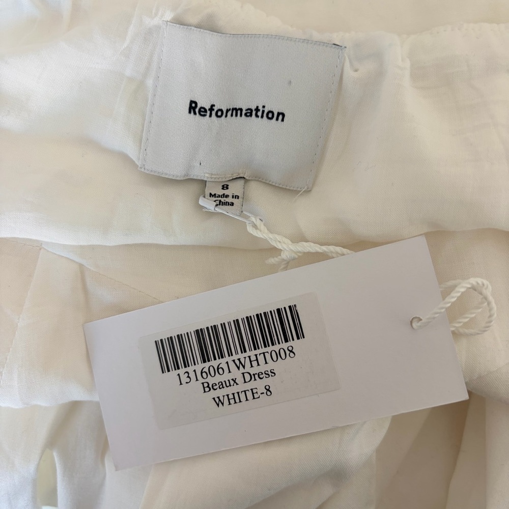 Reformation White Beaux Midi Dress with Ruffle Detail | 8 - Picture 7 of 9